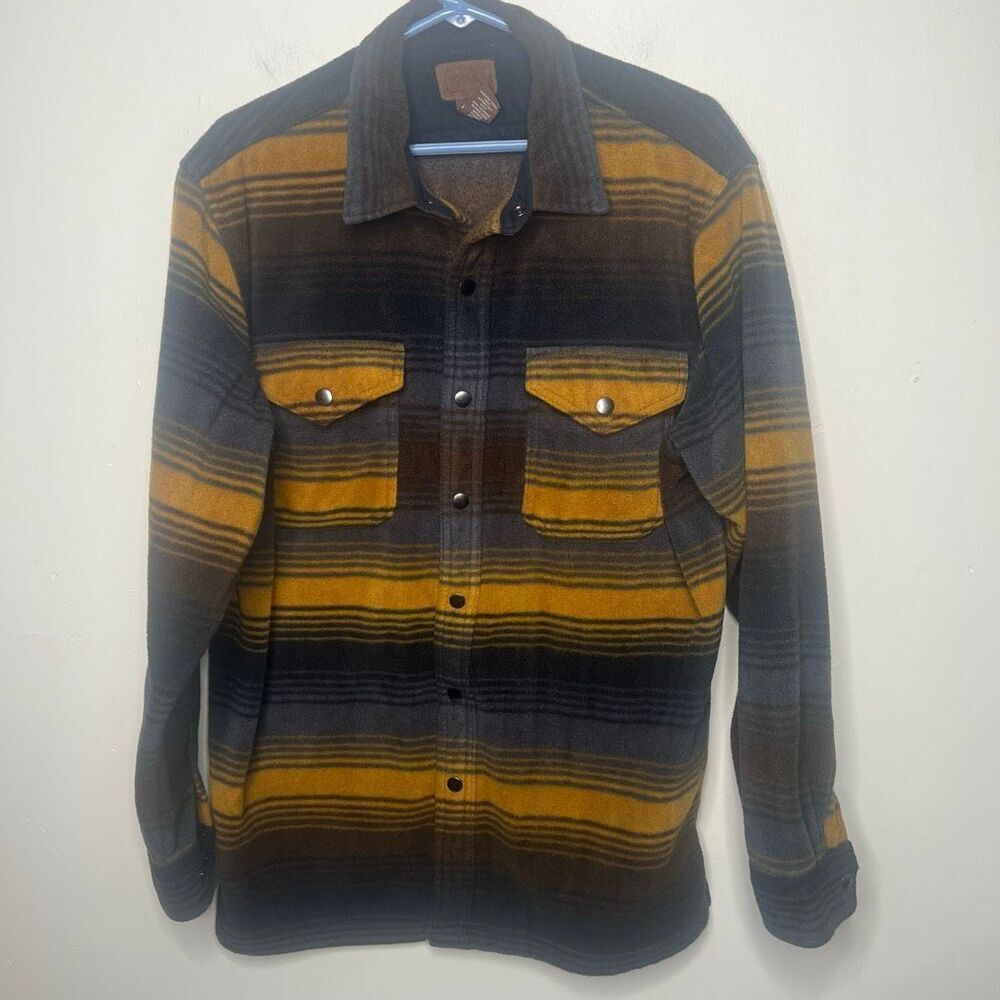 C.E.Schmidt Fleece Snap Front Collared Long Sleeve Shirt Sz Large Mens Blue Brow